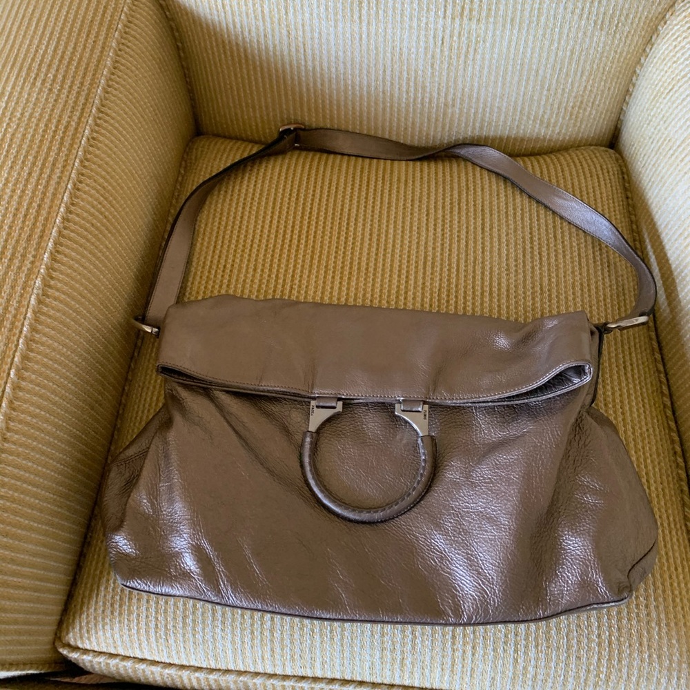 Plinio Visona gold shoulder bag w/silver hardware